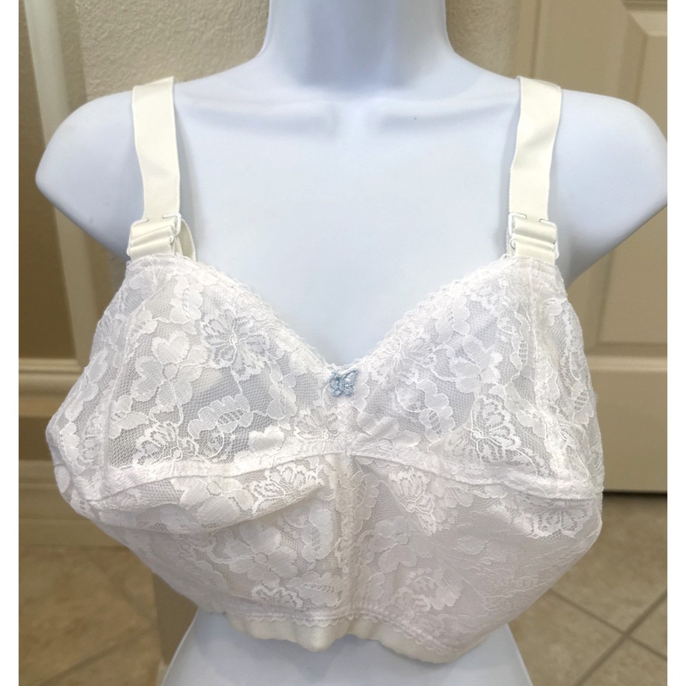 VTG NWOT Lady Cameo Lingerie Bullet Sz Bra 40HH Pinup White Lace Floral Bullet